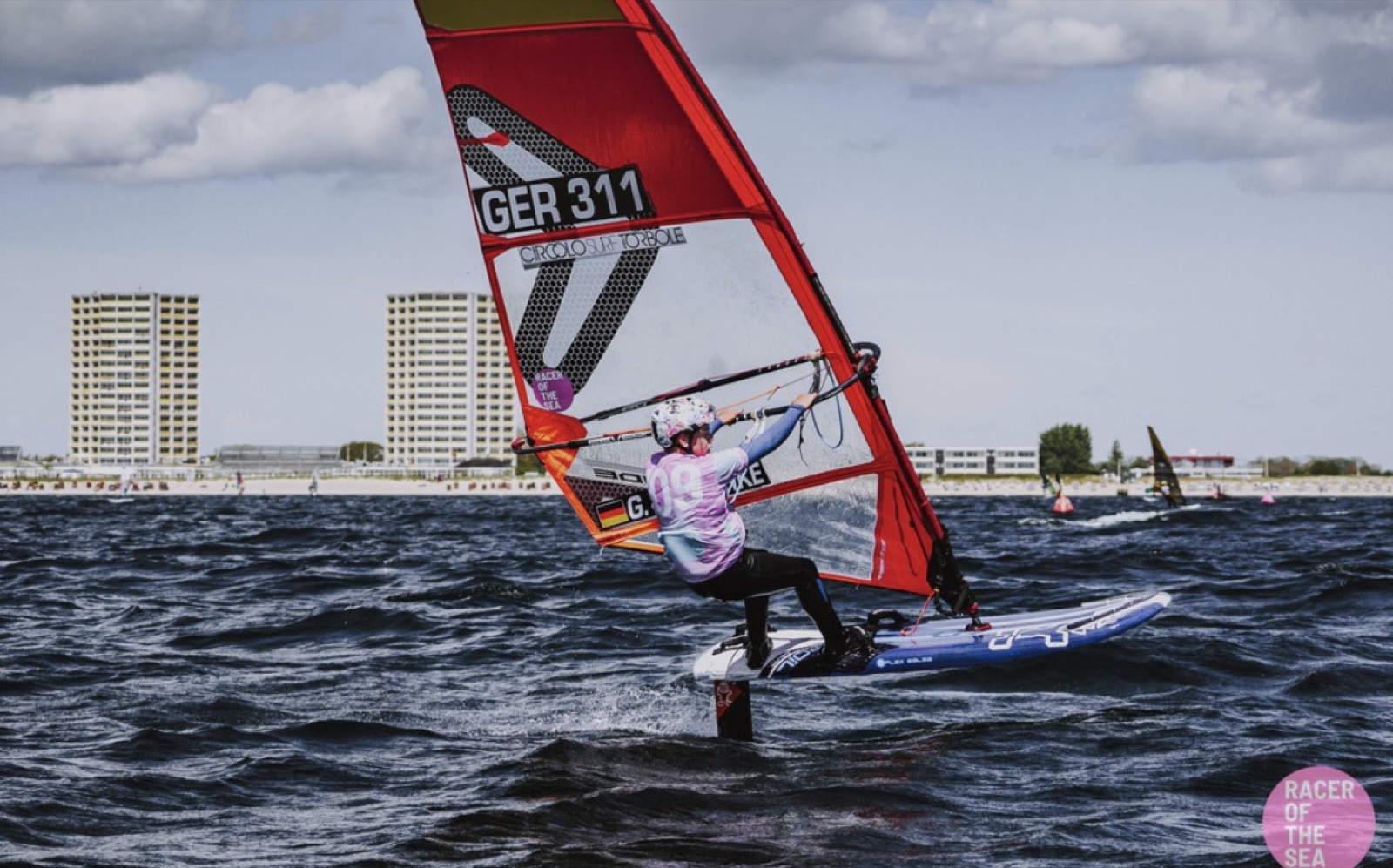 Theo Siemann racing his iQFOiL board at Racer of the Sea, sail GER 311